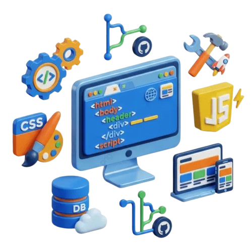 Infographic of the web development process from design and code to cloud hosting